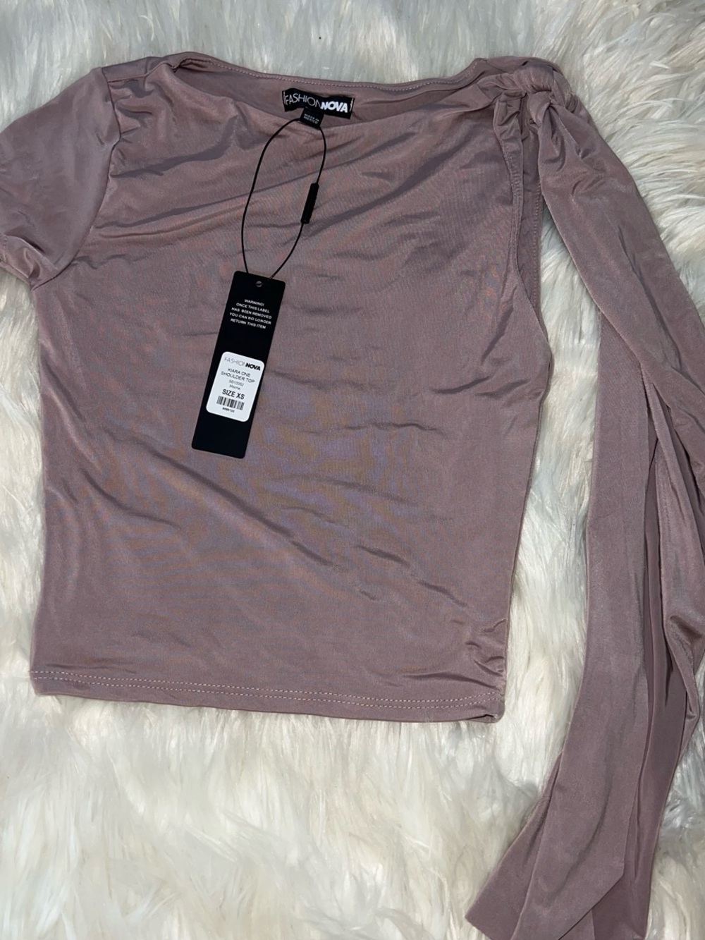 Fashion Nova Mauve One-Shoulder Tie Sleeve Top